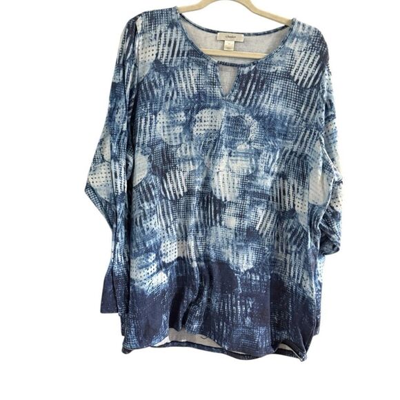 CJ Banks size 2X blue and white long sleeve sparkly blouse - Picture 10 of 10